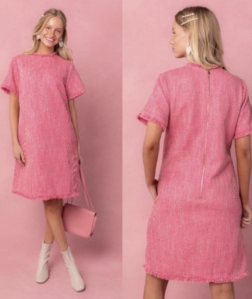 Ivy City Co Dress Reese Tweed Shift Dress Barbiecore Sz Small EUC